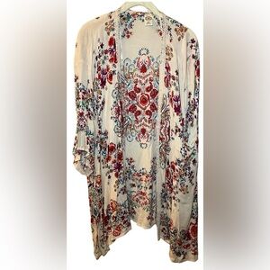 Women’s Bila multicolor floral Kimono Cardigan lace trim, S/XS